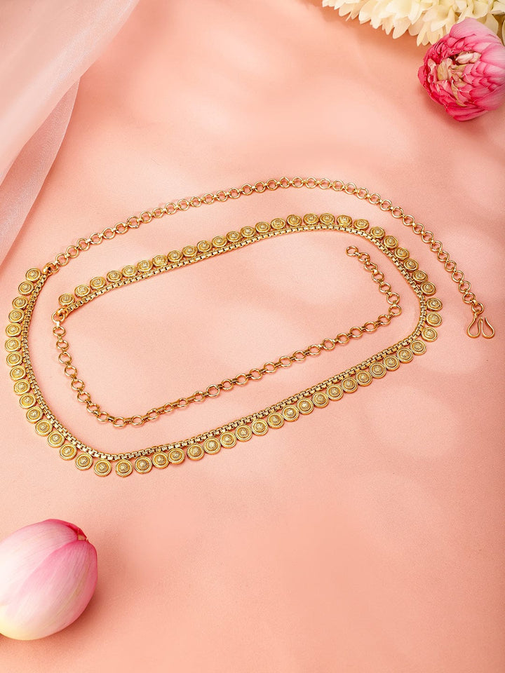 Rubans 22K Gold-Plated Handcrafted Traditional Coin Motif Kamarbandh Saree Accessories