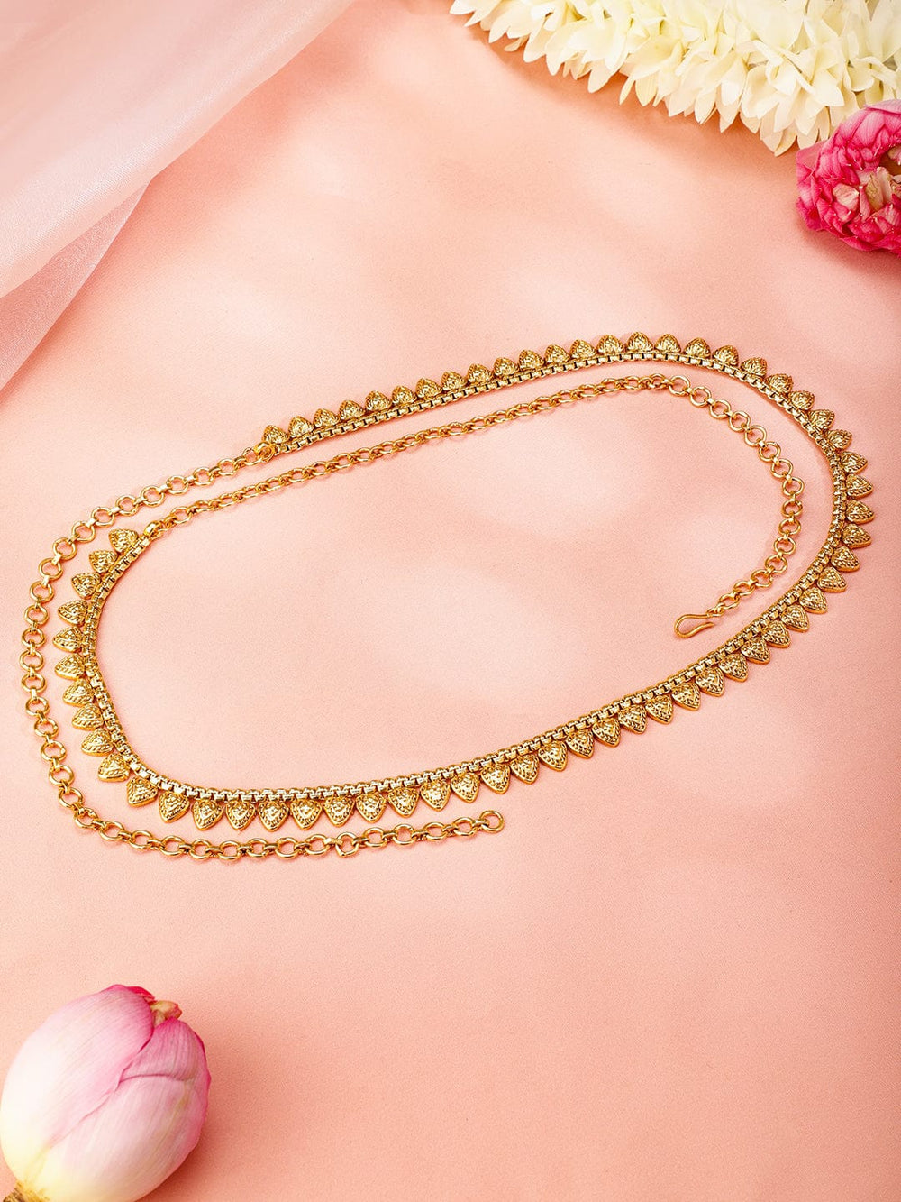 Rubans 22K Gold-Plated Handcrafted Traditional Leaf Motif Kamarbandh Saree Accessories