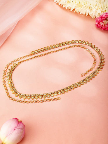 Rubans 22K Gold-Plated Handcrafted Traditional Leaf Motif Kamarbandh Saree Accessories