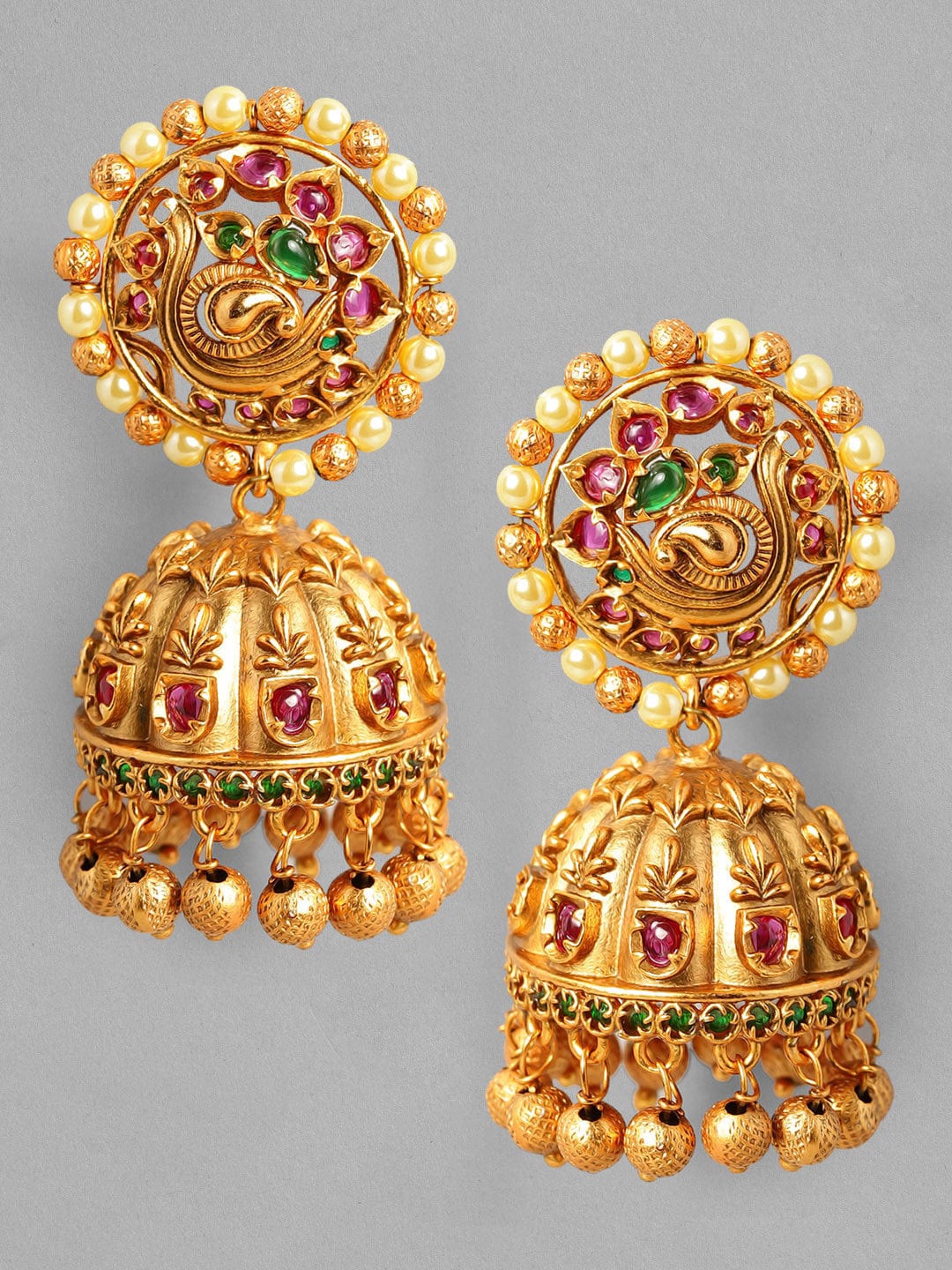 Rubans 22K Gold Plated Handcrafted Traditional Temple Jhumka Earrings Earrings