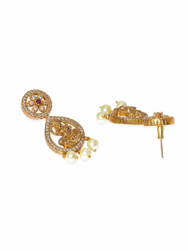 Rubans 22K Gold-Plated Kemp & Zirconia Crystal Studded Pearl Beaded Handcrafted Necklace Set Jewellery Sets