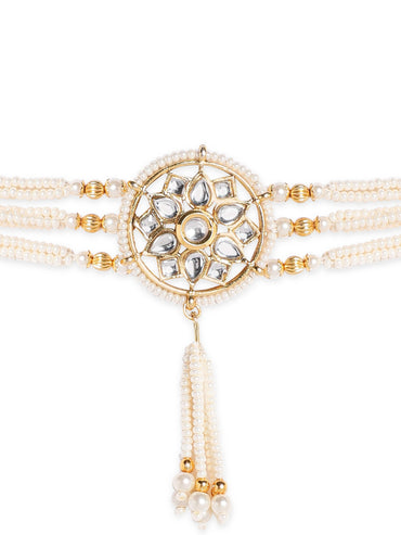 Rubans 22K Gold Plated Kundan and Pearl Blossom Bracelet Bangles & Bracelets