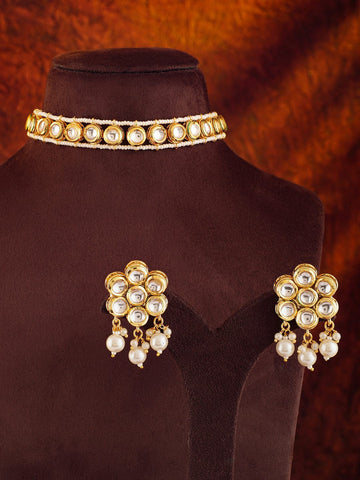 Rubans 22K Gold Plated Kundan and Pearl Studded Choker Jewellery Set Necklaces, Necklace Sets, Chains & Mangalsutra