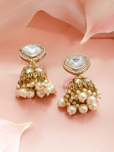 Rubans 22K Gold-Plated Kundan & Cubic Zirconia Choker Necklace Set with White Pearls Jewellery Set