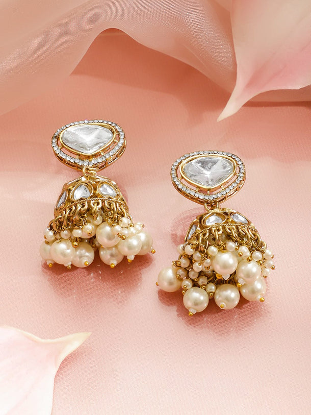 Rubans 22K Gold-Plated Kundan & Cubic Zirconia Choker Necklace Set with White Pearls Jewellery Set