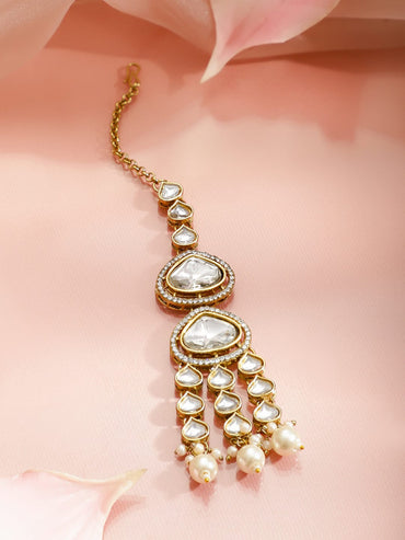 Rubans 22K Gold-Plated Kundan & Cubic Zirconia Choker Necklace Set with White Pearls Jewellery Set