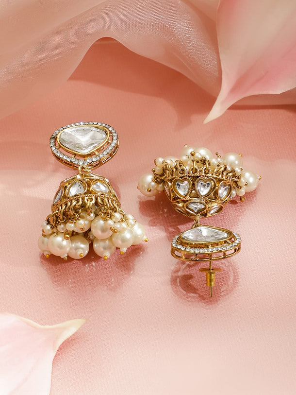 Rubans 22K Gold-Plated Kundan & Cubic Zirconia Choker Necklace Set with White Pearls Jewellery Set