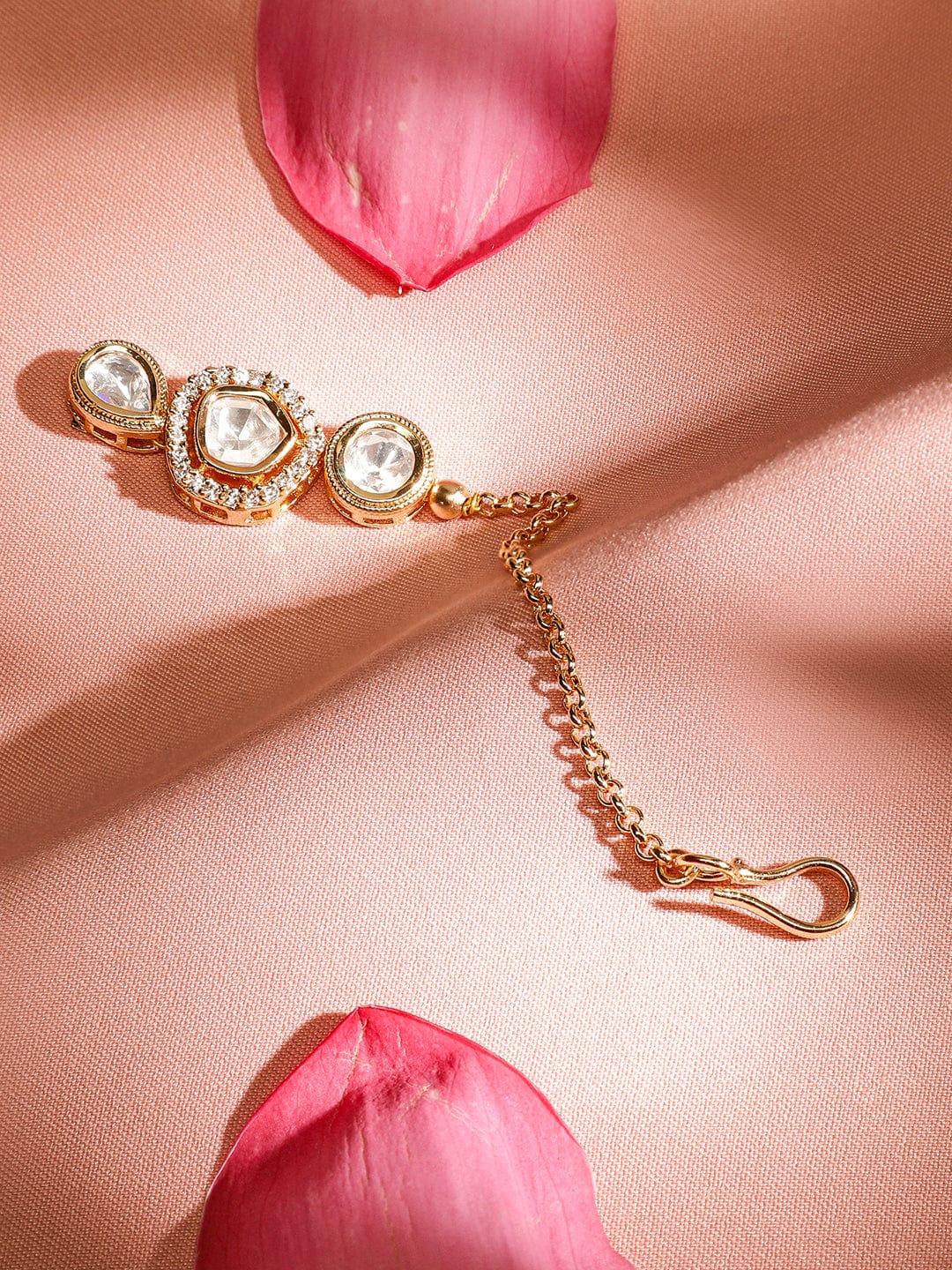 Rubans 22K Gold-Plated Kundan & Cubic Zirconia Studded Handcrafted MaangTikka Head Jewellery