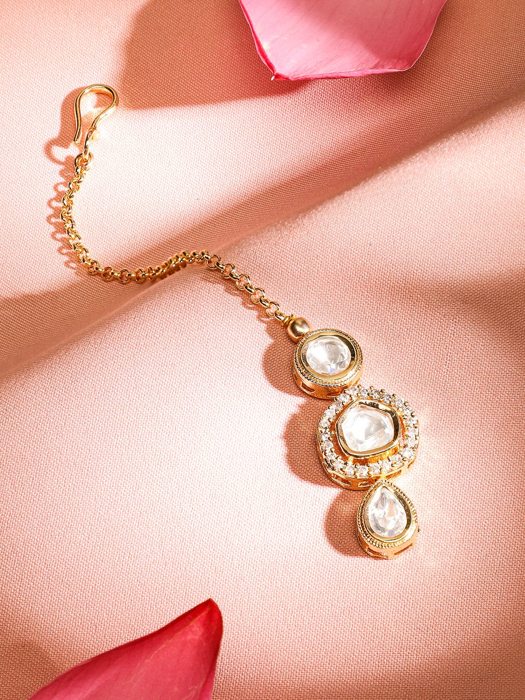 Rubans 22K Gold-Plated Kundan & Cubic Zirconia Studded Handcrafted MaangTikka Head Jewellery