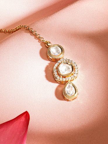 Rubans 22K Gold-Plated Kundan & Cubic Zirconia Studded Handcrafted MaangTikka Head Jewellery