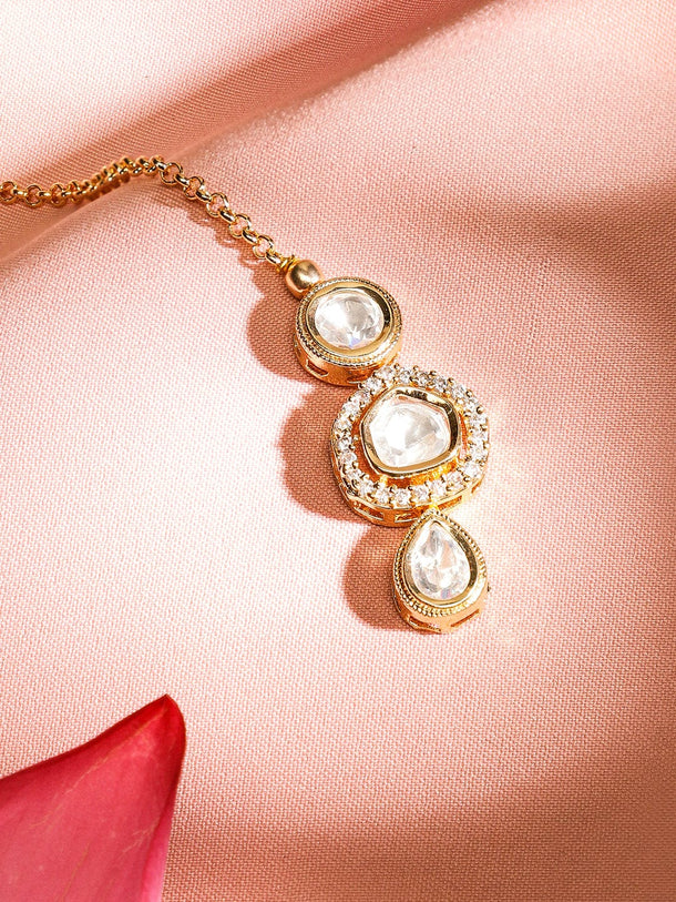 Rubans 22K Gold-Plated Kundan & Cubic Zirconia Studded Handcrafted MaangTikka Head Jewellery