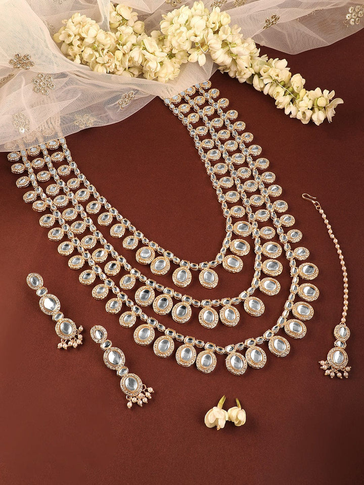 Rubans 22K Gold-Plated Kundan & Cubic Zirconia Studded Multilayer Bridal Jewellery Set Jewellery Set