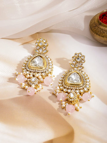 Rubans 22K Gold-Plated Kundan,CZ  & White Pearl Multi-Strand Choker Set with Pink Beads Jewellery Set