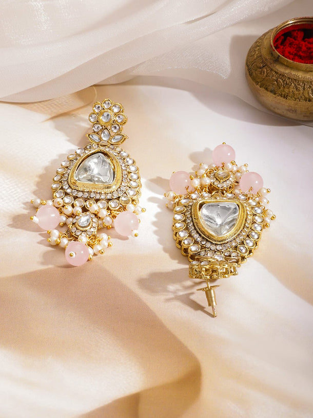 Rubans 22K Gold-Plated Kundan,CZ  & White Pearl Multi-Strand Choker Set with Pink Beads Jewellery Set