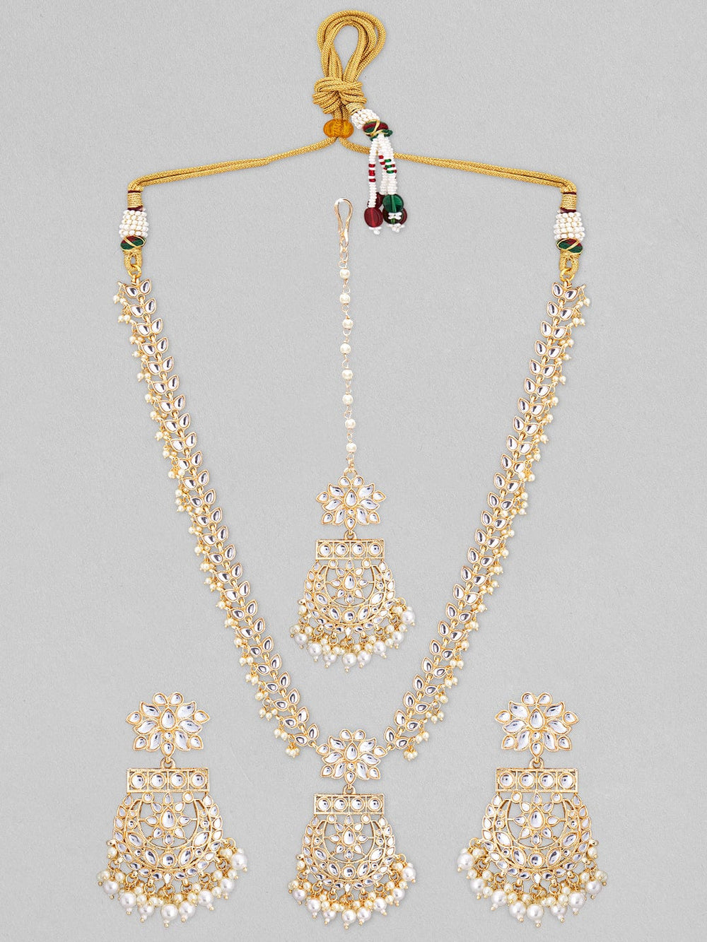 Rubans 22K Gold Plated Kundan Necklace Set With Kundan Studded And Hanging Pearls. Necklace Set