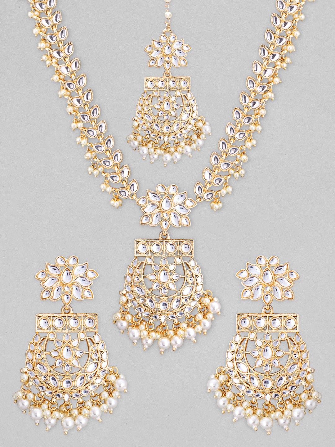 Rubans 22K Gold Plated Kundan Necklace Set With Kundan Studded And Hanging Pearls. Necklace Set