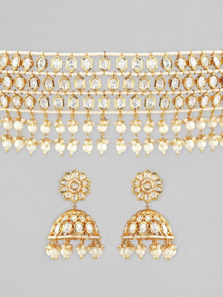 Rubans 22K Gold Plated kundan Necklace Set With Pearls Necklace Set