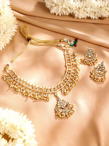 Rubans 22K Gold-Plated Kundan & Pearl Beaded Handcrafted Choker Jewellery Set Jewellery Set