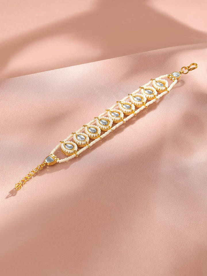 Rubans 22K Gold Plated Kundan & Pearl Handcrafted Adjustable Bracelet for Traditional Look Wristwear