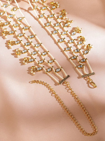 Rubans 22K Gold Plated Kundan & Pearl Handcrafted Multi-Layer Waist Chain Kamarband Saree Accessories
