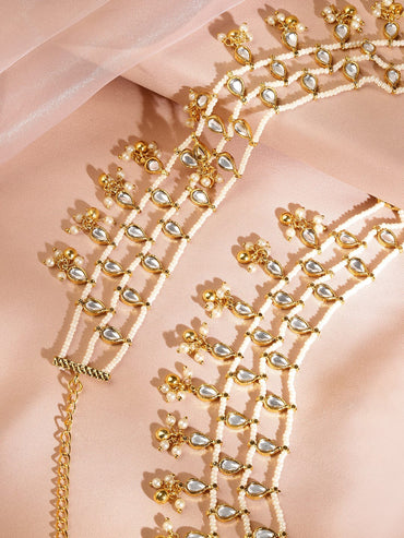 Rubans 22K Gold Plated Kundan & Pearl Handcrafted Multi-Layer Waist Chain Kamarband Saree Accessories