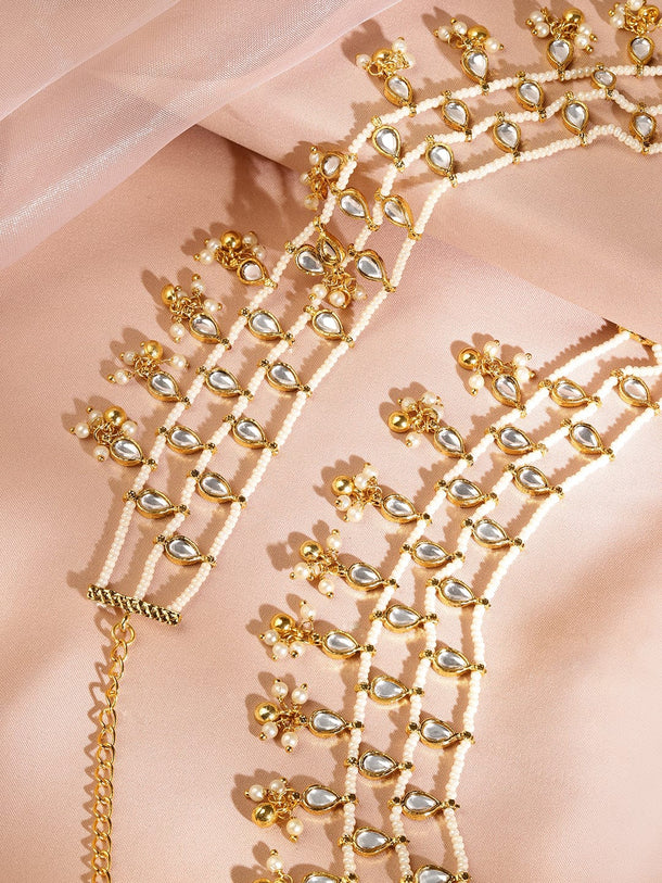 Rubans 22K Gold Plated Kundan & Pearl Handcrafted Multi-Layer Waist Chain Kamarband Saree Accessories