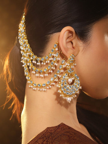 Rubans 22K Gold Plated Kundan & Pearl Multi-Layered Bridal Ear Chain Chandbali Earrings Chandbali Earrings