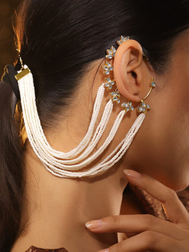 Rubans 22K Gold Plated Kundan & Pearl Multi-Strand Ear Cuff Chain Extension Earrings Ear Cuff