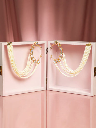 Rubans 22K Gold Plated Kundan & Pearl Multi-Strand Ear Cuff Chain Extension Earrings Earrings