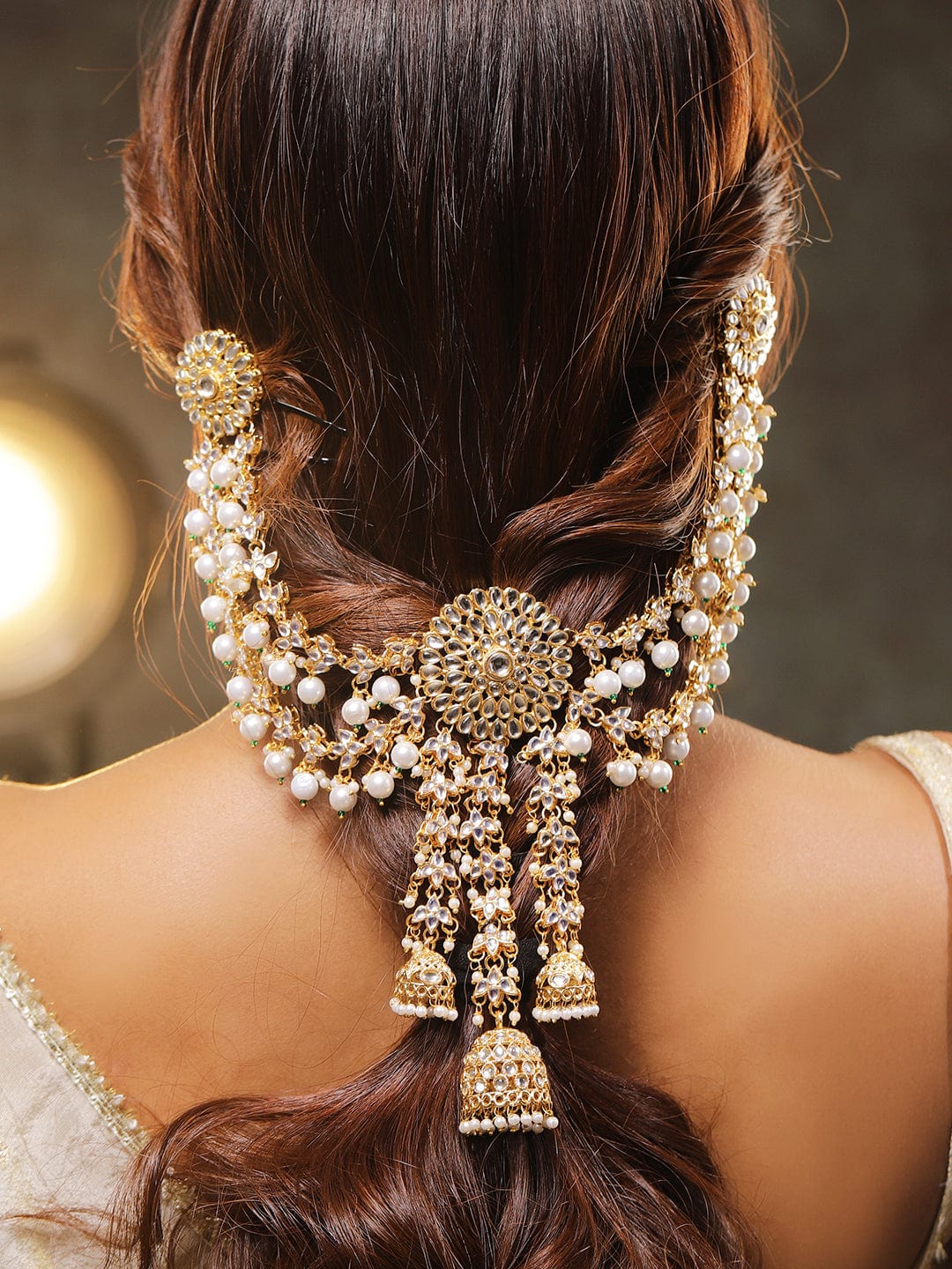 Rubans 22K Gold Plated Kundan & Pearl Studded Bridal Hair Accessory for Wedding Look Hair Accessory