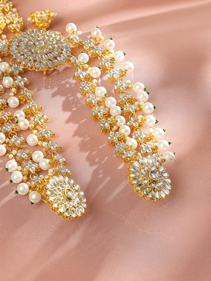 Rubans 22K Gold Plated Kundan & Pearl Studded Bridal Hair Accessory for Wedding Look Head Jewellery