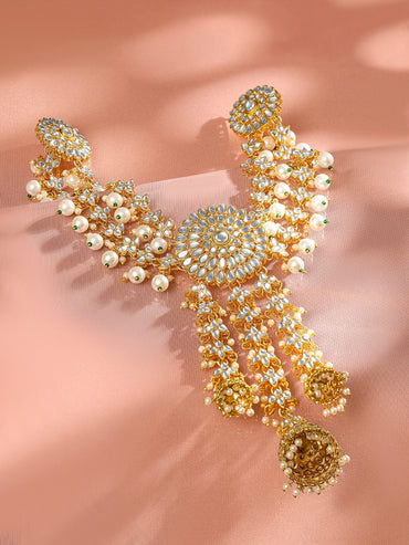 Rubans 22K Gold Plated Kundan & Pearl Studded Bridal Hair Accessory for Wedding Look Head Jewellery
