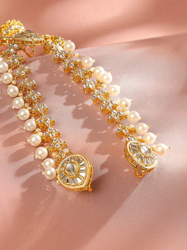 Rubans 22K Gold Plated Kundan & Pearl Studded Bridal Matha Patti Head Jewellery Head Jewellery