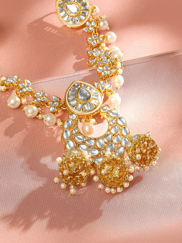 Rubans 22K Gold Plated Kundan & Pearl Studded Bridal Matha Patti Head Jewellery Head Jewellery