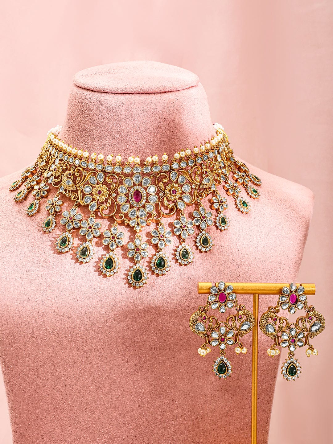 Rubans 22K Gold-Plated Kundan Stone Studded Jewellery Set Necklace Set