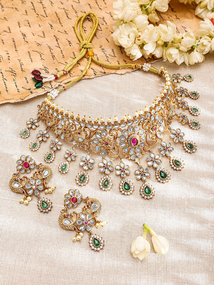 Rubans 22K Gold-Plated Kundan Stone Studded Jewellery Set Necklace Set