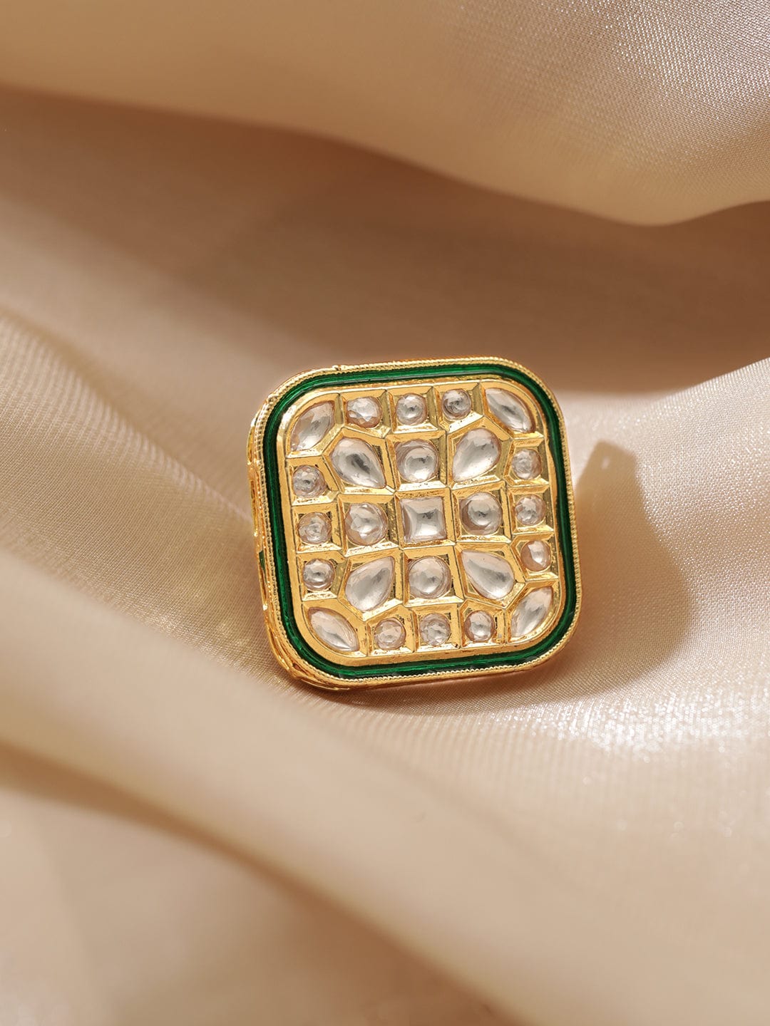 Rubans 22K Gold-Plated Kundan-Studded Adjustable Finger Ring Rings
