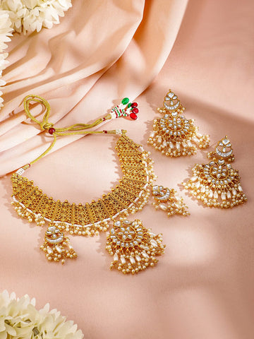 Rubans 22K Gold Plated Kundan Studded & Beaded Jewellery Set Jewellery Set