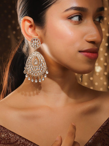 Rubans 22K Gold-Plated Kundan Studded Handcrafted Chandelier Earrings with Kundan Droplets Earrings