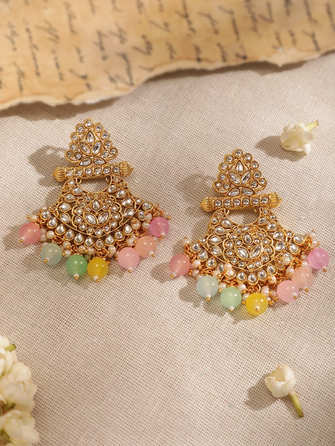 Rubans 22K Gold plated Kundan studded multicolour beaded chandbali motif Statement Necklace Set Necklace Sets,