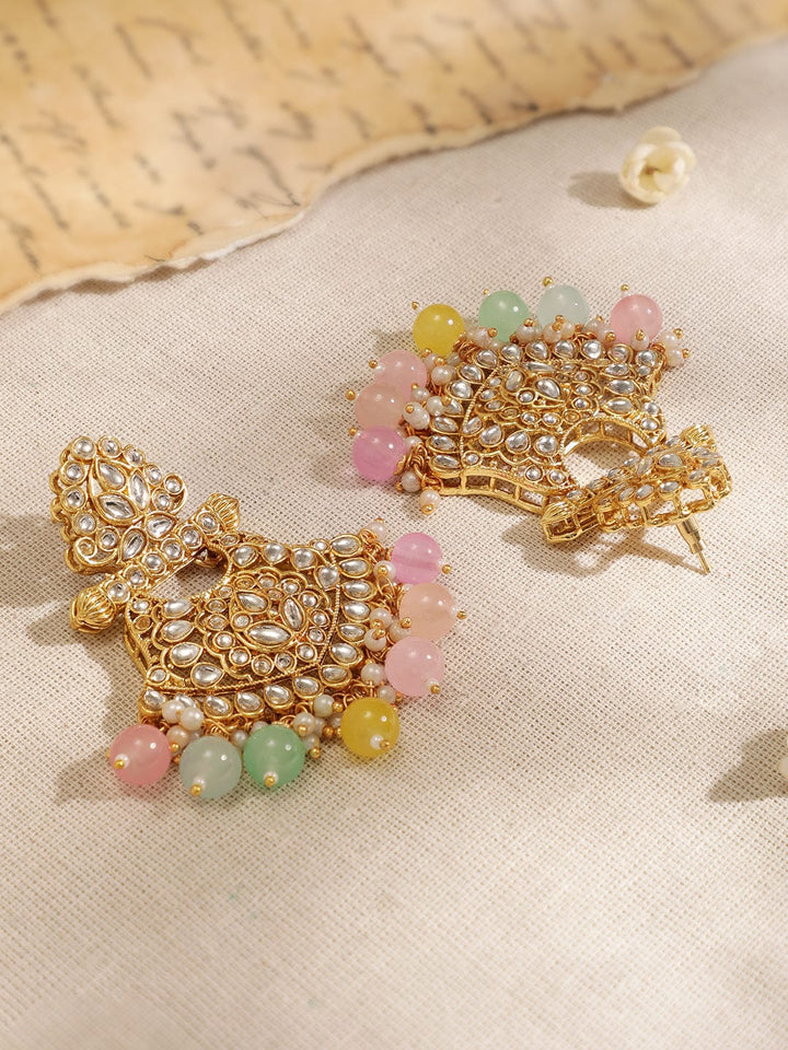 Rubans 22K Gold plated Kundan studded multicolour beaded chandbali motif Statement Necklace Set Necklace Sets,