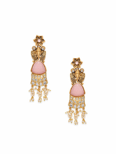Rubans 22K Gold plated Kundan studded Pearl beaded dangle Earring Earrings