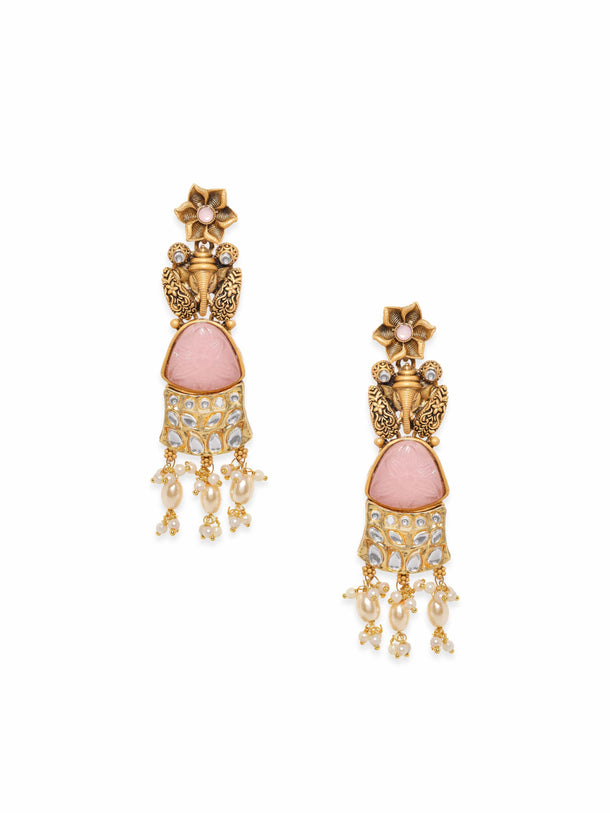 Rubans 22K Gold plated Kundan studded Pearl beaded dangle Earring Earrings