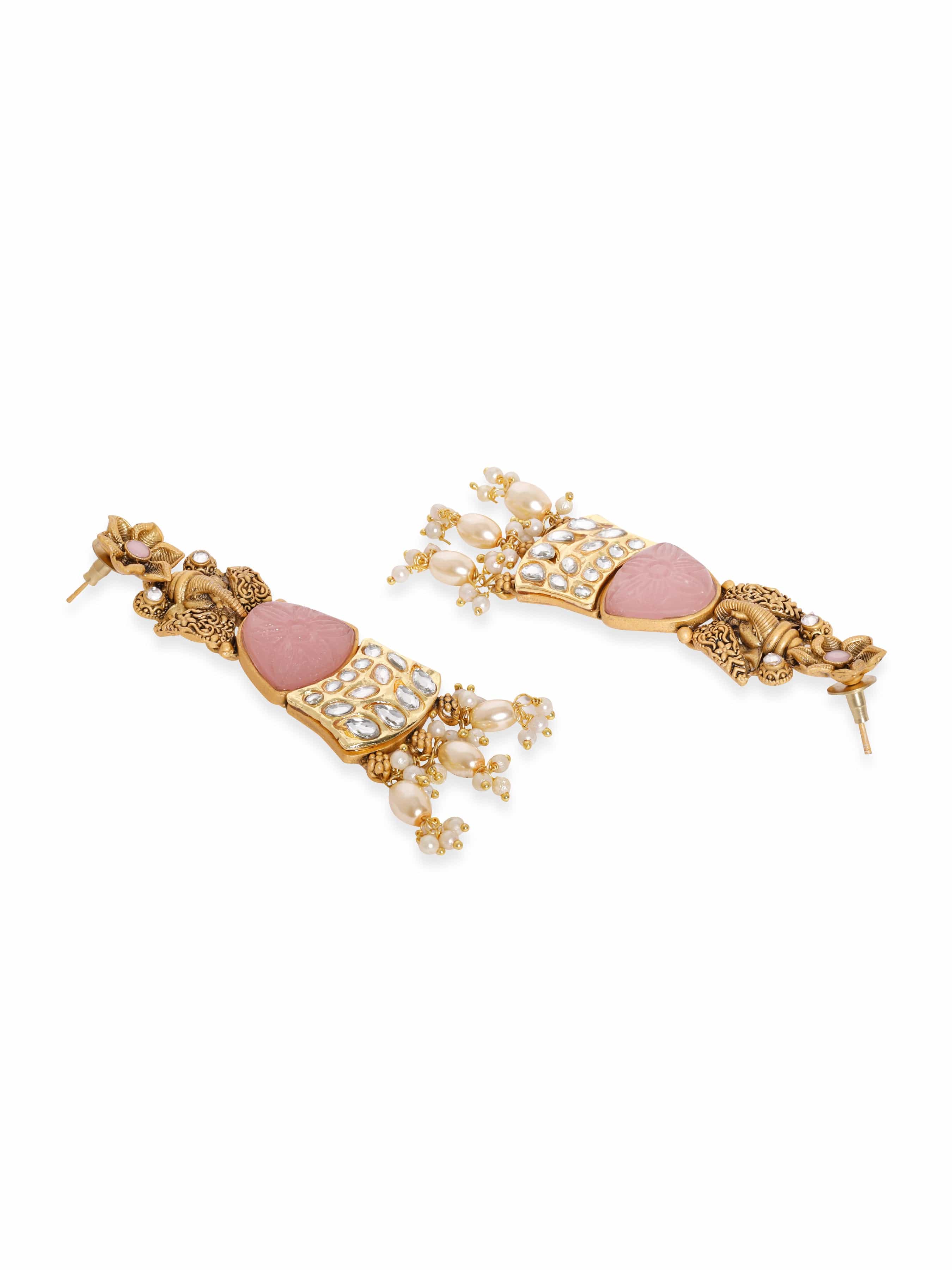 Shop Rubans 22K Gold Plated Drop Jhumki Earrings With Pink Beads Online at  Rubans