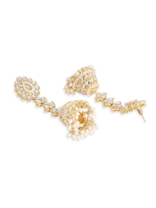 Rubans 22K Gold plated kundan studded pearl beaded Elegant Jhumka earrings Earrings