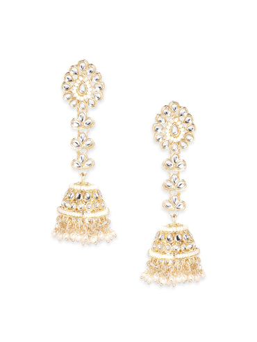 Rubans 22K Gold plated kundan studded pearl beaded Elegant Jhumka earrings Earrings