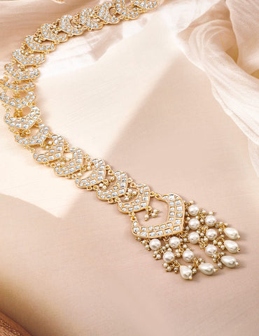 Rubans 22K Gold Plated Kundan Studded Pearl Beaded Hair Choti Braid Jewelry Head Jewellery