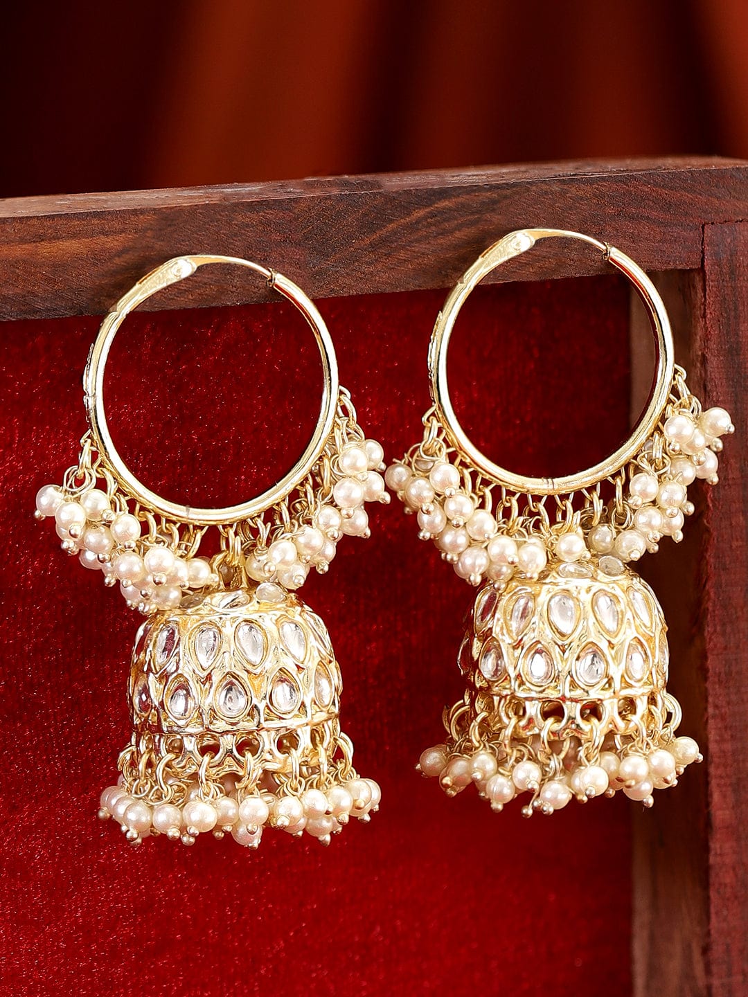 Rubans 22K Gold plated Kundan Studded Pearl Beaded Jhumka Earrings Earrings