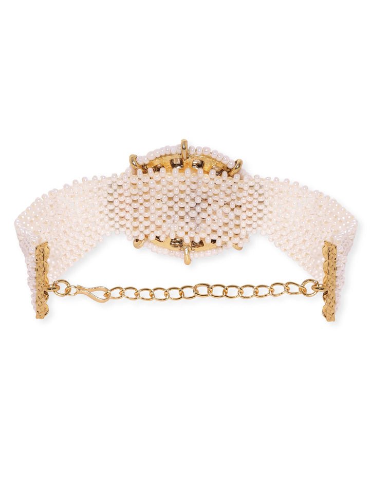 Rubans 22K Gold plated Kundan Studded Pearl braid beaded Handcrafted Bracelet Bangles & Bracelets