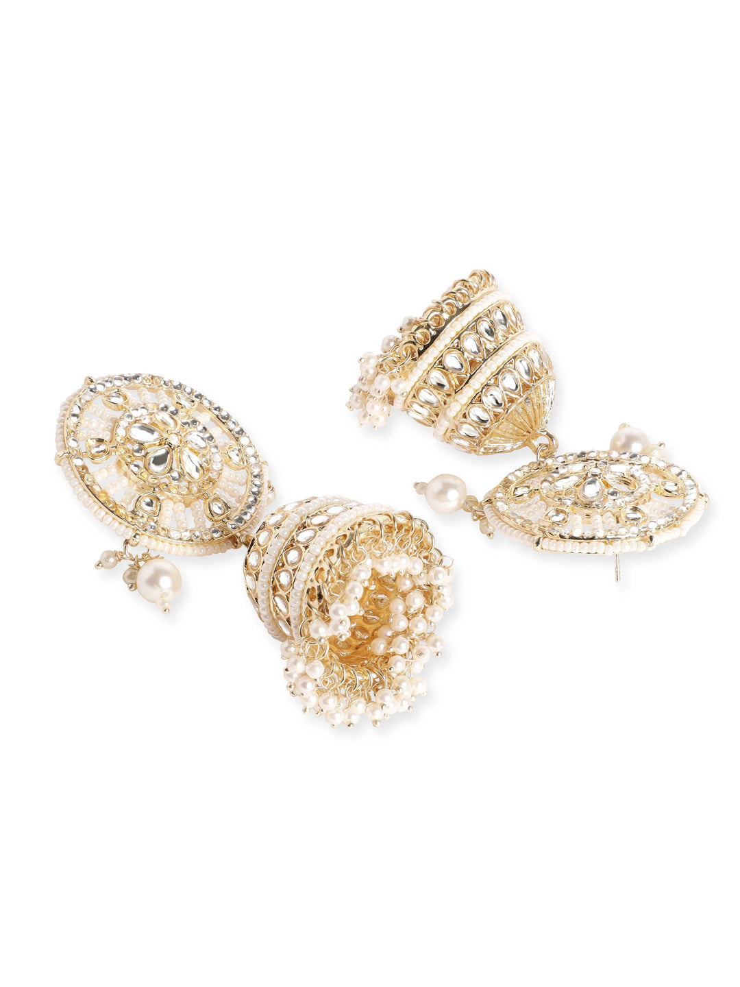 Rubans 22K Gold plated Kundan studded Pearl dangle handcrafted Jhumka Earrings Jhumkas